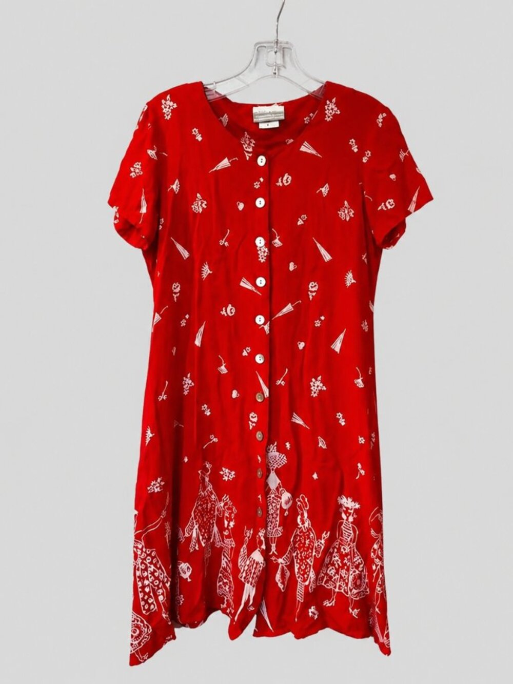 Vintage Coldwater Creek Red Rayon Button Front Dress Size Small
